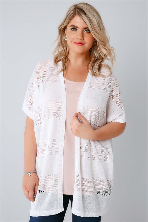 White Crochet Knit Cardigan With Short Sleeves Plus Size 16 To 36