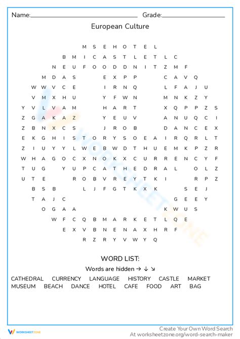 European Culture Worksheet