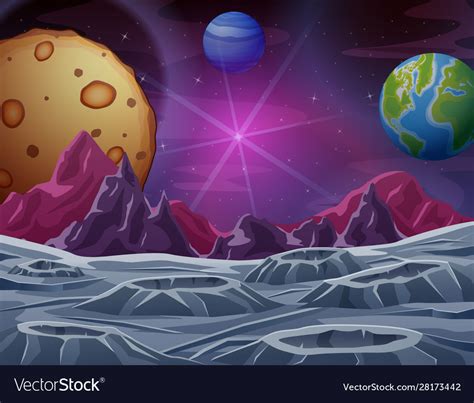 Outer Space Scene With Many Planets Royalty Free Vector