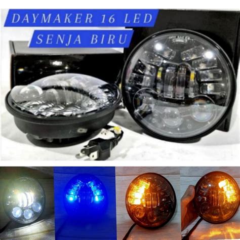 LAMPU DAYMAKER 5 75 INCH BIRU 16 LED FUNGSI RITING ORANGE KUNING DAN