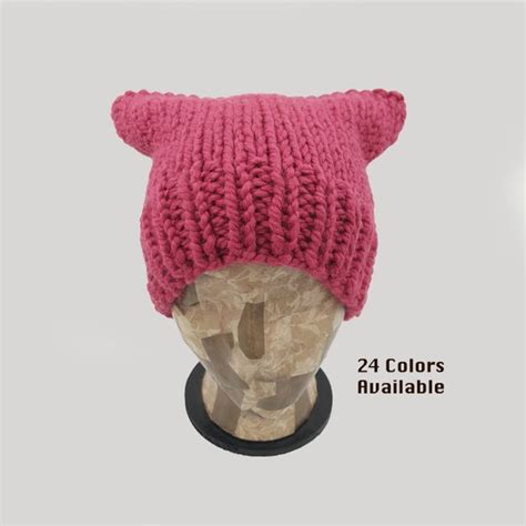 Pussycat Hat Pussy Cat Hat Pink Beanie Chunky Pussycat Hat Etsy