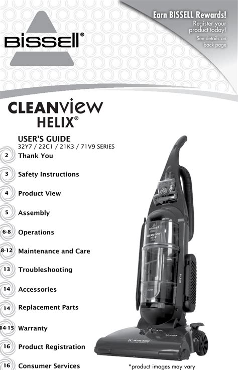 Bissell Cleanview Helix Deluxe Vacuum 21K3 Owners Manual