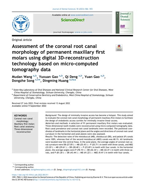 Pdf Assessment Of The Coronal Root Canal Morphology Of Permanent