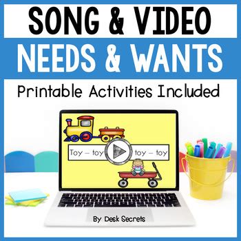 Needs and Wants Song & Video With Writing & Sequencing Activities & More