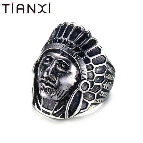 Tianxi Tribal Style Exotic Indian Head Finger Ring Men Exaggerated