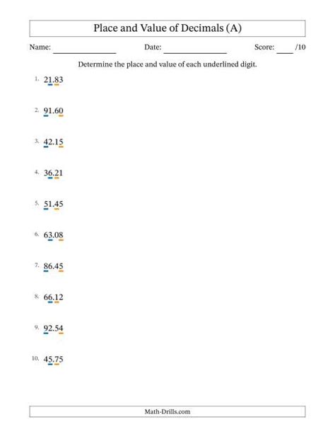 Decimal Place Value To Hundredths Decimal Point A Place Value Worksheet