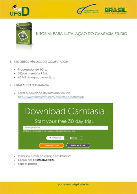 PDF TUTORIAL PARA INSTALAÇÃO DO CAMTASIA STUDIO tutorial para