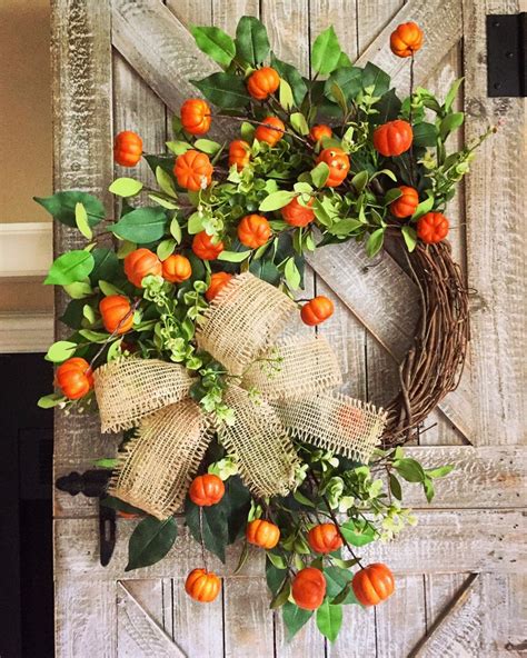 Wreath With Pumpkins Fall Wreath Fall Wreaths For Front Etsy