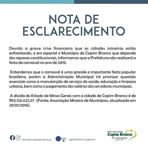 Prefeitura Municipal De Capim Branco Nota De Esclarecimento