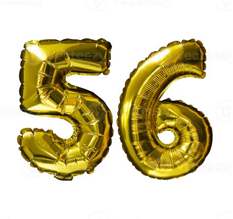 56 Golden Number Helium Balloons Isolated Background Realistic Foil