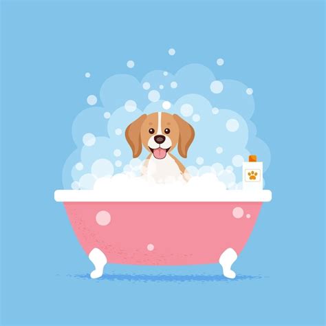 Perro bañándose con burbujas Vector Premium