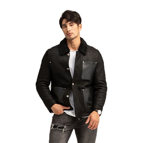 Denny Dora Men S Black Shearling Jacket Mens Shearling Suede Jacket