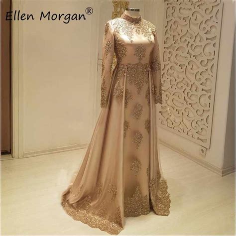 Saudi Arabia Long Sleeves Muslim Evening Dresses 2022 Lace Beading