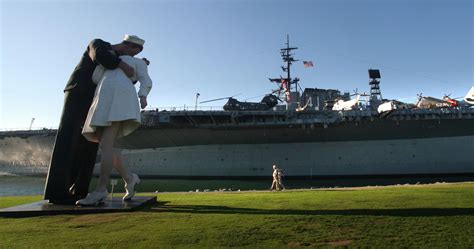 To See The Kissing Statue Next To The Midway Aircraft Carrier Museum