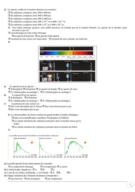 La Lumi Re Des Toiles Physique Et Chimie Seconde Exercices Corrig S