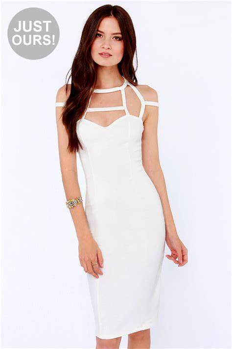 Sexy Ivory Dress Midi Dress Bodycon Dress White Dress 4700