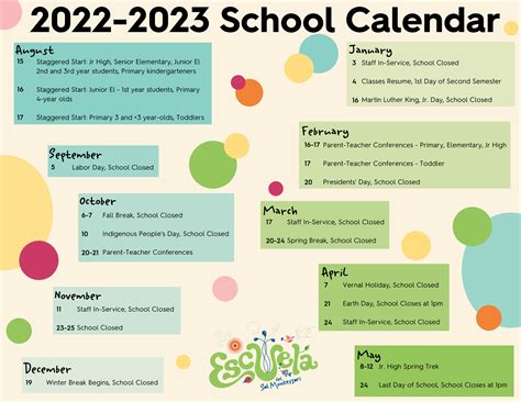 2022 2023 School Calendar • Escuela Del Sol Montessori