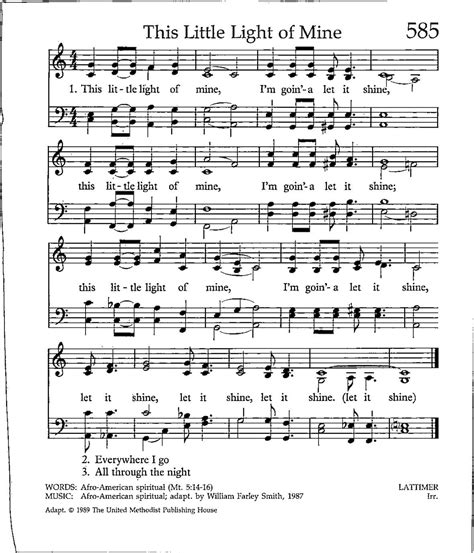 This Little Light Of Mine Digital Hymn Tune Sheet Music Key Of C Etsy