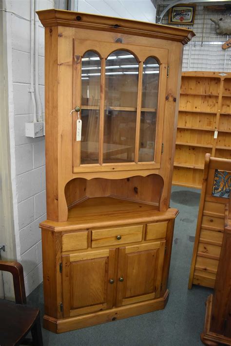 Country Style Pine Two Piece Corner Cabinet With Drawer And Doors In Base And Single Glazed Door In