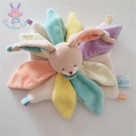 Doudou Plat Lapin Arc En Ciel P Tales Multicolore Blanc Baby Nat