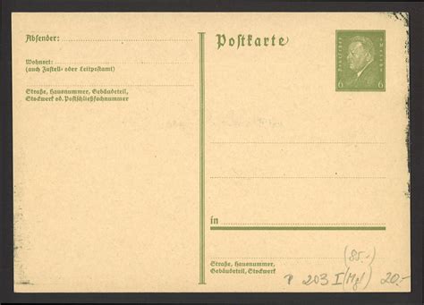 Deutsches Reich Ganzsache Postkarte P I Ungebraucht R Cks