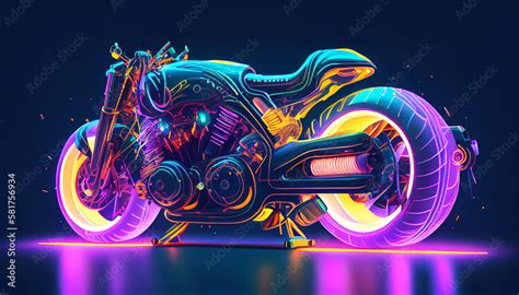 Futuristic Cyberpunk High Tech Electric Motorcycle With Metallic Frame