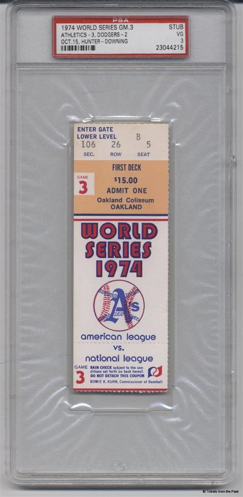 1974 World Series Ticket Stub Game 3 PSA 3 - Tickets From The Past