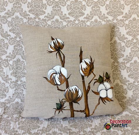 Hand Painted Cotton Boll Pillow Cover Farm Style Decor Rustic Etsy