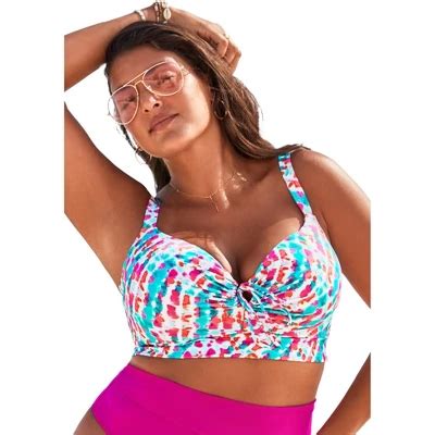 Swimsuits For All Women S Plus Size Bra Sized Tie Front Longline Underwire Bikini Top G