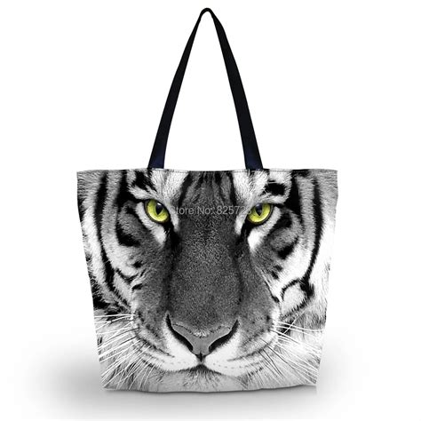 Tiger Face Soft Foldable Zipper Shopping Bag Ladies Womens Shoulder