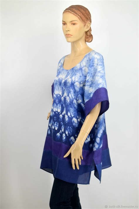 Блузки: Блузка шелк 100% ручная роспись Океан батик купить в интернет ...