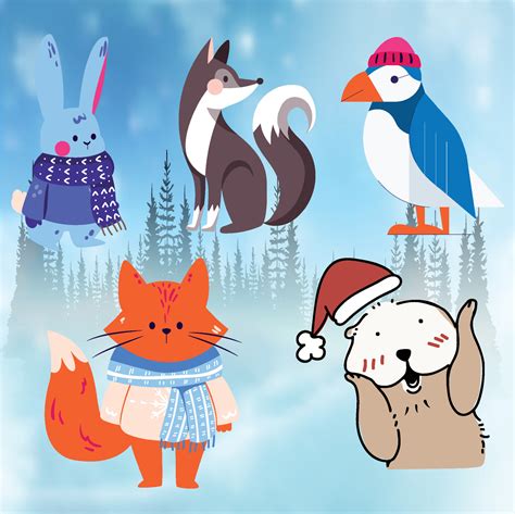 hand drawn flat winter animals collection 13171692 Vector Art at Vecteezy