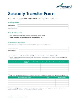 Fillable Online Security Transfer Form Leveraged Au Fax Email