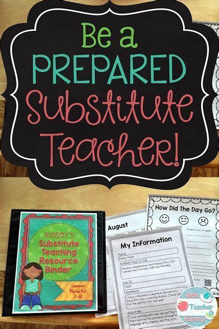 Be A Prepared Substitute Teacher This No Prep Binder Includes Lesson Plans For K 6 A Calendar