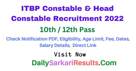 Itbp Constable And Hc Telecommunication Recruitment 2022