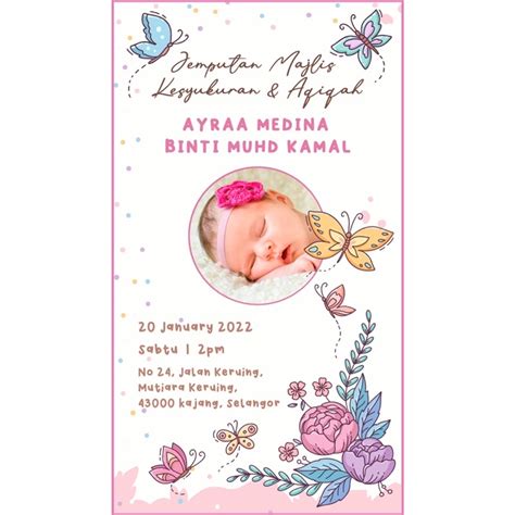 Kad Jemputan Majlis Aqiqah Bergambar Full Hd Invitation Card Digital Butterfly Theme Shopee