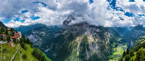 Lauterbrunnen Valley With Famous Nature And Waterfalls Lauterbrunnen