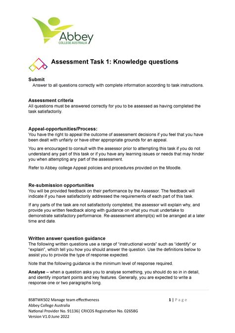 Bsbtwk Assessment Task Assessment Task Knowledge Questions