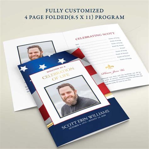 Military Funeral Program Template Veteran Memorial Fig And Laurel