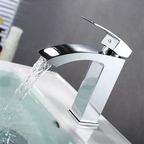 contemporary square brass bathroom lavatory faucets  waterfall