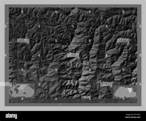 Lhuentse District Of Bhutan Grayscale Elevation Map With Lakes And