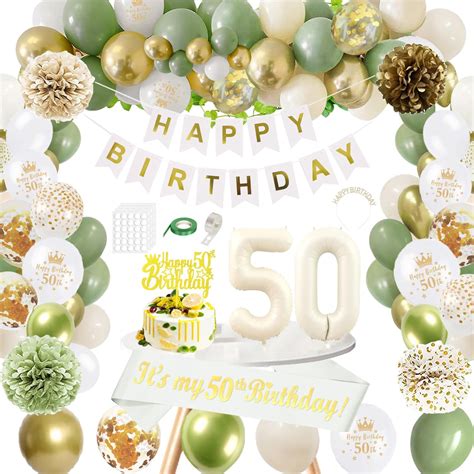 Gyesxyw Sage Green 50th Birthday Decorations Women Olive