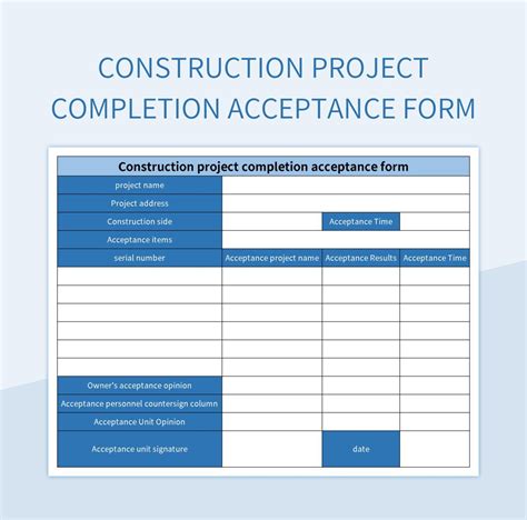 Construction Project Completion Acceptance Form Excel Template And