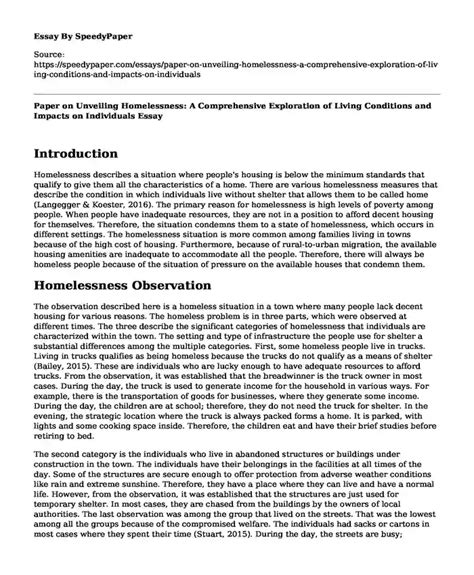 Paper On Unveiling Homelessness A Comprehensive Exploration Of