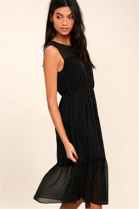 Cute Black Polka Dot Dress Midi Dress Sleeveless Dress