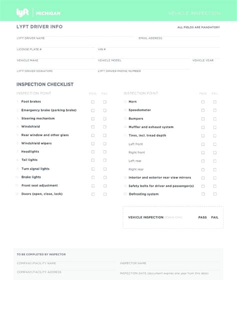 Lyft Vehicle Inspection Form Pdf Fill Online Printable Fillable Blank Pdffiller