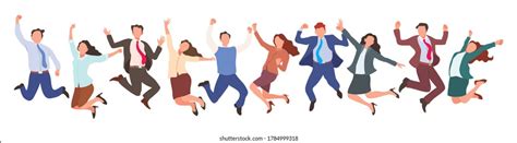 Happy Jumping Office Workers Flat Vector Stock Vector Royalty Free