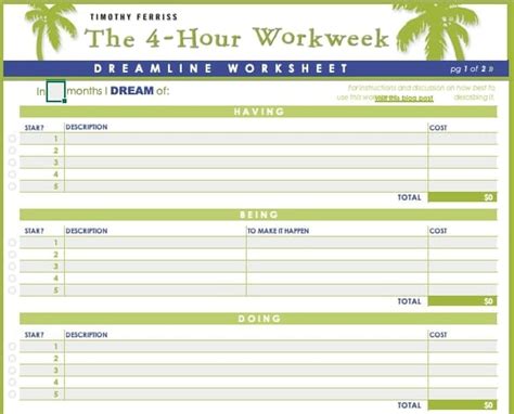 4 Hour Work Week Worksheets