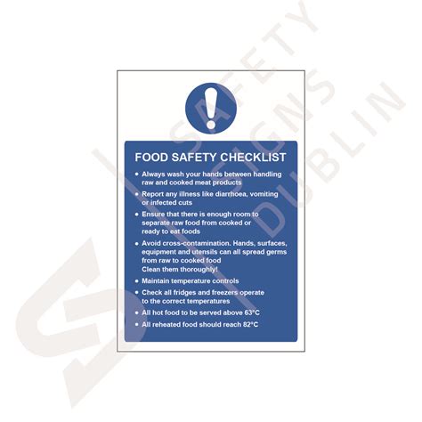 Food Safety Checklist Fs3094 Safety Signs Dublin