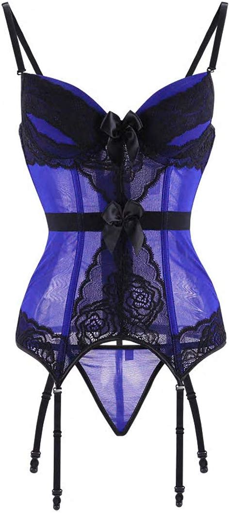 Onefull Bustier Corset Lingerie Sexy Pour Femme Bleu Xl Amazon Fr